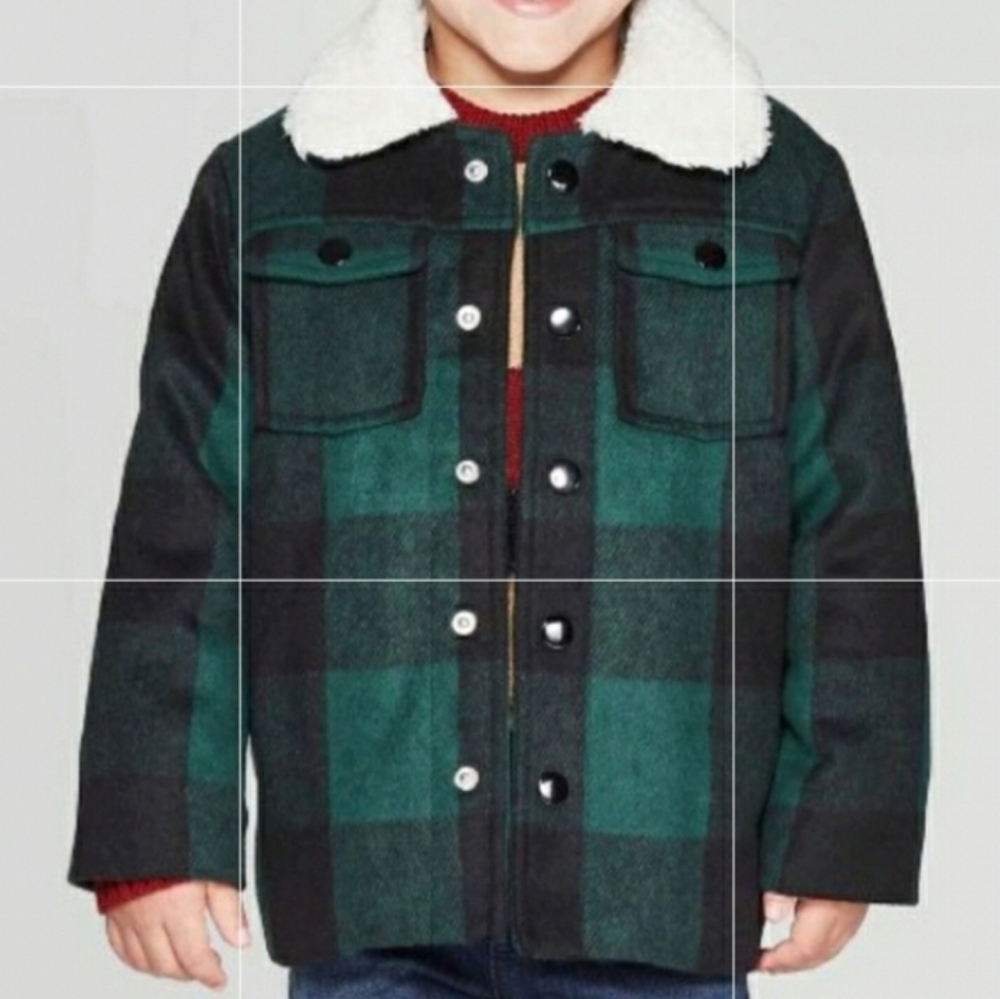 Cat and Jack Green Buffalo Plaid Coat - Picture 1 of 7